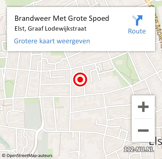 Locatie op kaart van de 112 melding: Brandweer Met Grote Spoed Naar Elst, Graaf Lodewijkstraat op 9 maart 2024 21:54