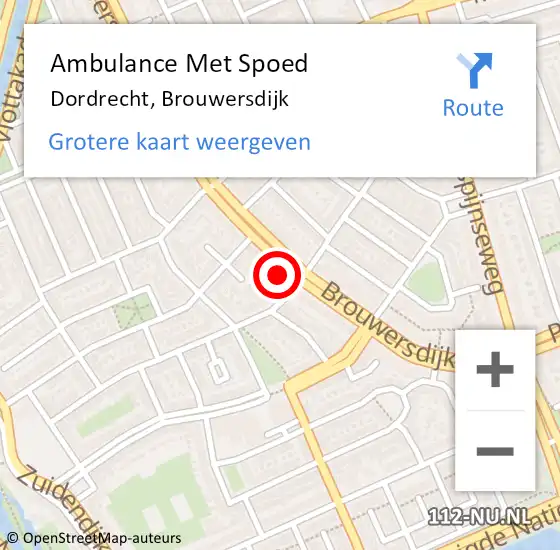 Locatie op kaart van de 112 melding: Ambulance Met Spoed Naar Dordrecht, Brouwersdijk op 9 maart 2024 21:58