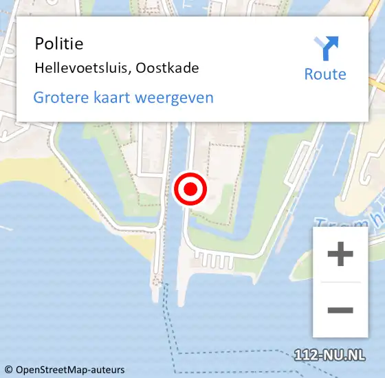 Locatie op kaart van de 112 melding: Politie Hellevoetsluis, Oostkade op 9 maart 2024 22:45