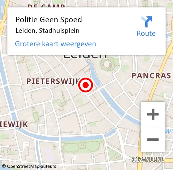 Locatie op kaart van de 112 melding: Politie Geen Spoed Naar Leiden, Stadhuisplein op 9 maart 2024 22:54