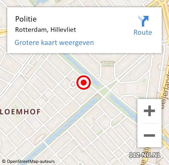 Locatie op kaart van de 112 melding: Politie Rotterdam, Hillevliet op 9 maart 2024 23:21