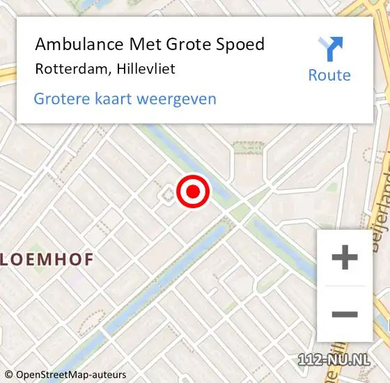 Locatie op kaart van de 112 melding: Ambulance Met Grote Spoed Naar Rotterdam, Hillevliet op 9 maart 2024 23:27