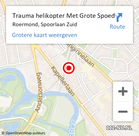 Locatie op kaart van de 112 melding: Trauma helikopter Met Grote Spoed Naar Roermond, Spoorlaan Zuid op 10 maart 2024 00:45