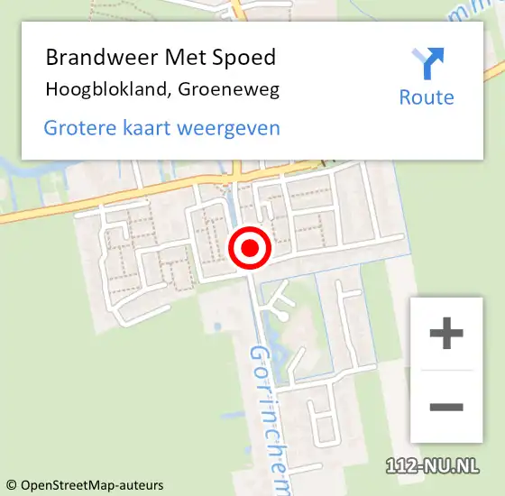 Locatie op kaart van de 112 melding: Brandweer Met Spoed Naar Hoogblokland, Groeneweg op 10 maart 2024 01:41