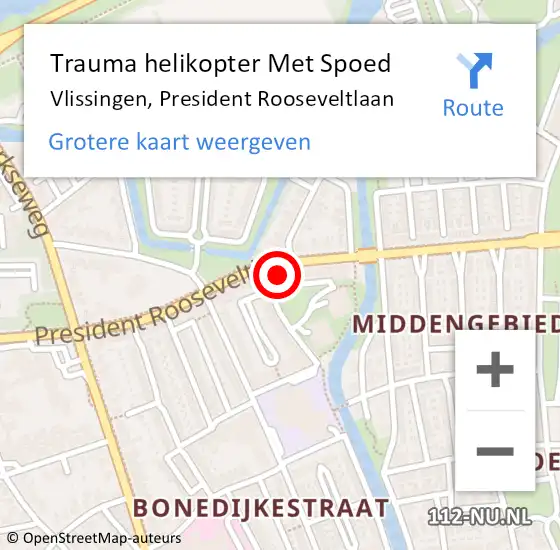 Locatie op kaart van de 112 melding: Trauma helikopter Met Spoed Naar Vlissingen, President Rooseveltlaan op 10 maart 2024 02:26