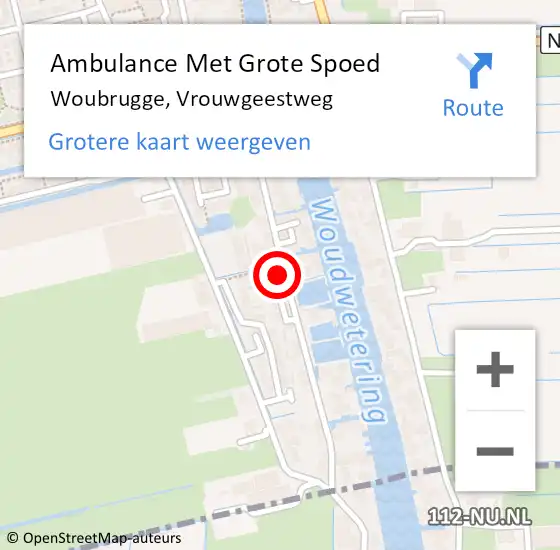 Locatie op kaart van de 112 melding: Ambulance Met Grote Spoed Naar Woubrugge, Vrouwgeestweg op 10 maart 2024 05:15