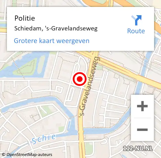 Locatie op kaart van de 112 melding: Politie Schiedam, 's-Gravelandseweg op 10 maart 2024 08:30