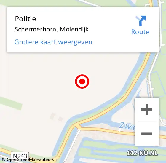 Locatie op kaart van de 112 melding: Politie Schermerhorn, Molendijk op 10 maart 2024 08:36