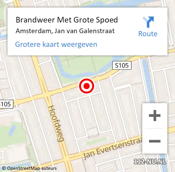 Locatie op kaart van de 112 melding: Brandweer Met Grote Spoed Naar Amsterdam, Jan van Galenstraat op 10 maart 2024 09:36