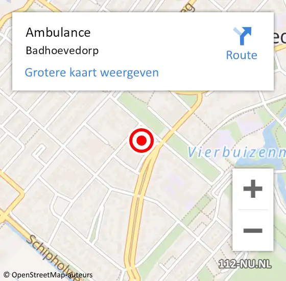 Locatie op kaart van de 112 melding: Ambulance Badhoevedorp op 10 maart 2024 09:45