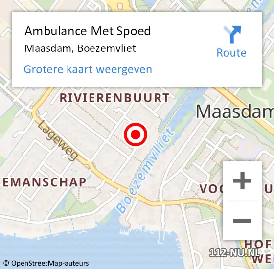 Locatie op kaart van de 112 melding: Ambulance Met Spoed Naar Maasdam, Boezemvliet op 10 maart 2024 10:01