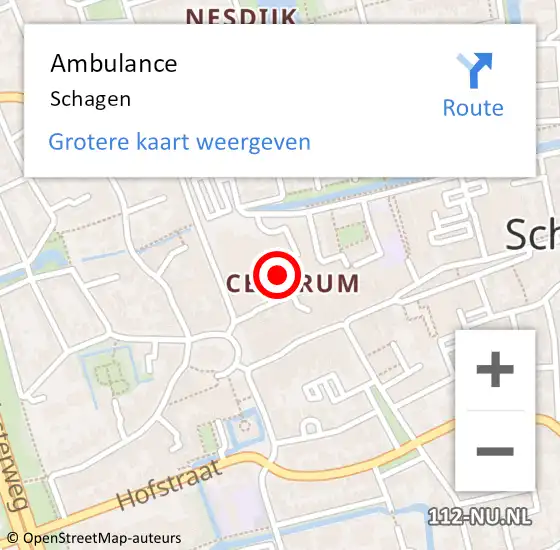 Locatie op kaart van de 112 melding: Ambulance Schagen op 10 maart 2024 11:08