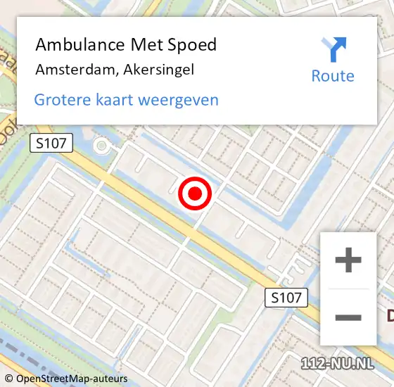 Locatie op kaart van de 112 melding: Ambulance Met Spoed Naar Amsterdam, Akersingel op 10 maart 2024 11:09