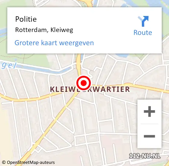 Locatie op kaart van de 112 melding: Politie Rotterdam, Kleiweg op 10 maart 2024 11:44
