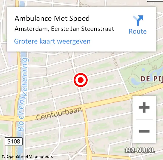 Locatie op kaart van de 112 melding: Ambulance Met Spoed Naar Amsterdam, Eerste Jan Steenstraat op 10 maart 2024 11:50