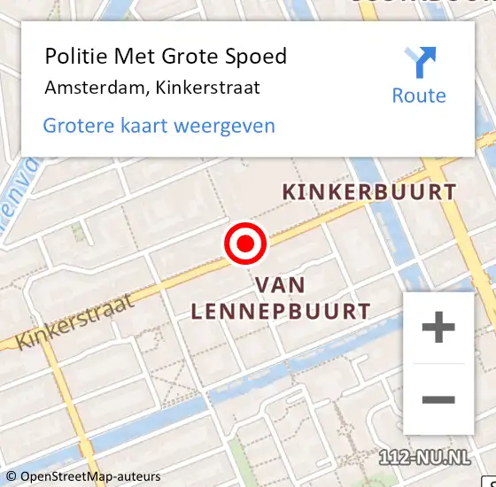 Locatie op kaart van de 112 melding: Politie Met Grote Spoed Naar Amsterdam, Kinkerstraat op 10 maart 2024 12:35