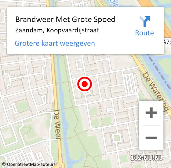 Locatie op kaart van de 112 melding: Brandweer Met Grote Spoed Naar Zaandam, Koopvaardijstraat op 10 maart 2024 12:40