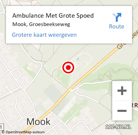 Locatie op kaart van de 112 melding: Ambulance Met Grote Spoed Naar Mook, Groesbeekseweg op 10 maart 2024 13:17
