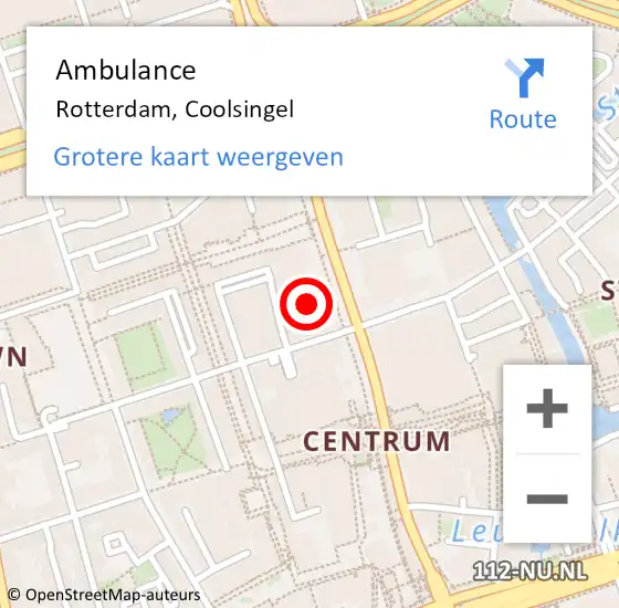 Locatie op kaart van de 112 melding: Ambulance Rotterdam, Coolsingel op 10 maart 2024 14:23