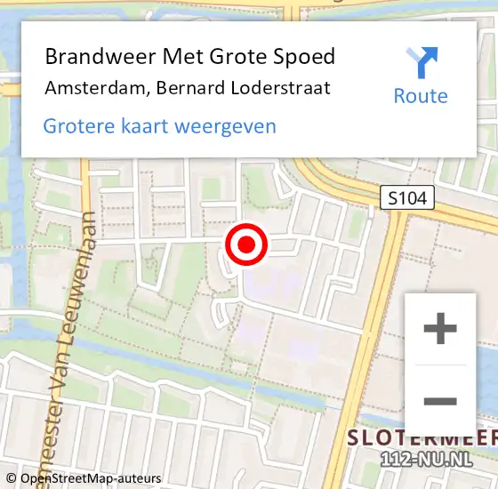 Locatie op kaart van de 112 melding: Brandweer Met Grote Spoed Naar Amsterdam, Bernard Loderstraat op 10 maart 2024 14:27