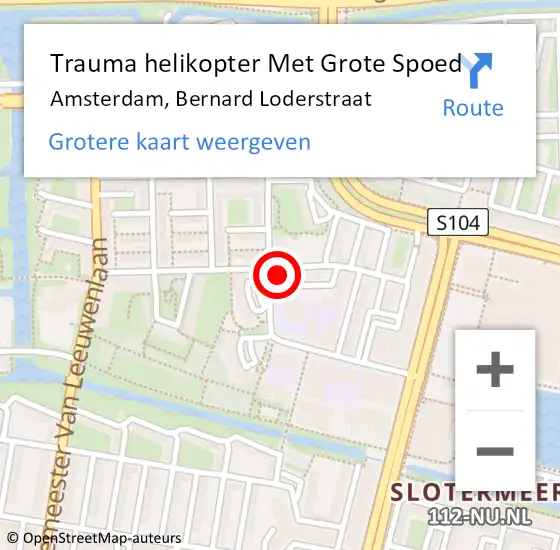 Locatie op kaart van de 112 melding: Trauma helikopter Met Grote Spoed Naar Amsterdam, Bernard Loderstraat op 10 maart 2024 14:30