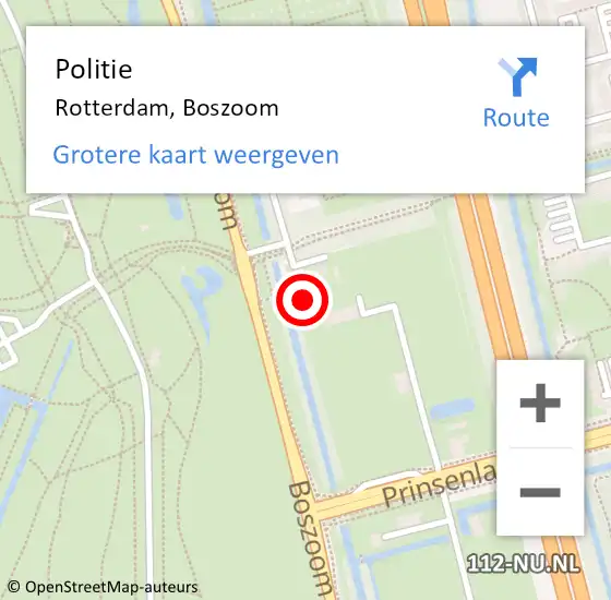 Locatie op kaart van de 112 melding: Politie Rotterdam, Boszoom op 10 maart 2024 14:39