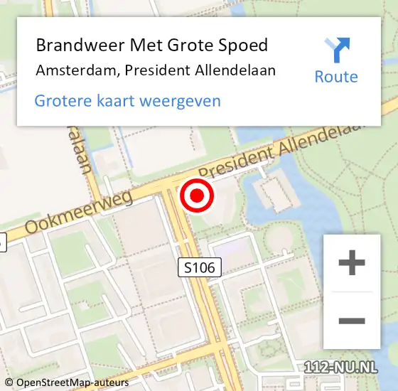 Locatie op kaart van de 112 melding: Brandweer Met Grote Spoed Naar Amsterdam, President Allendelaan op 10 maart 2024 14:43