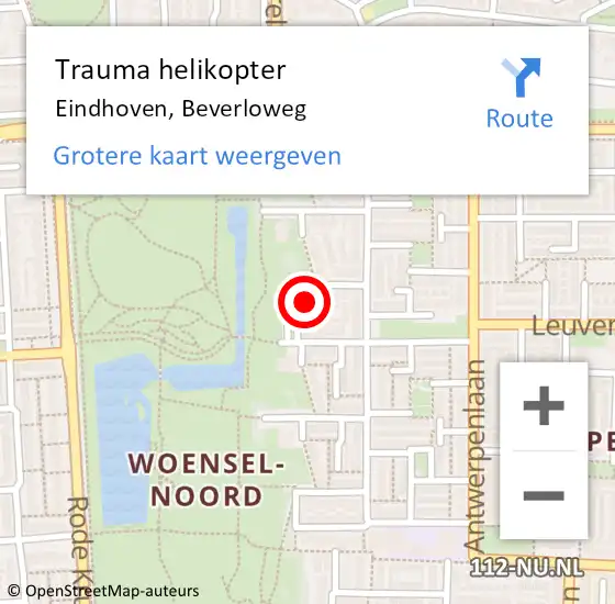 Locatie op kaart van de 112 melding: Trauma helikopter Eindhoven, Beverloweg op 10 maart 2024 15:00