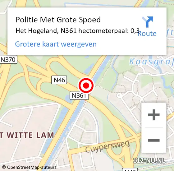 Locatie op kaart van de 112 melding: Politie Met Grote Spoed Naar Het Hogeland, N361 hectometerpaal: 0,3 op 10 maart 2024 15:28