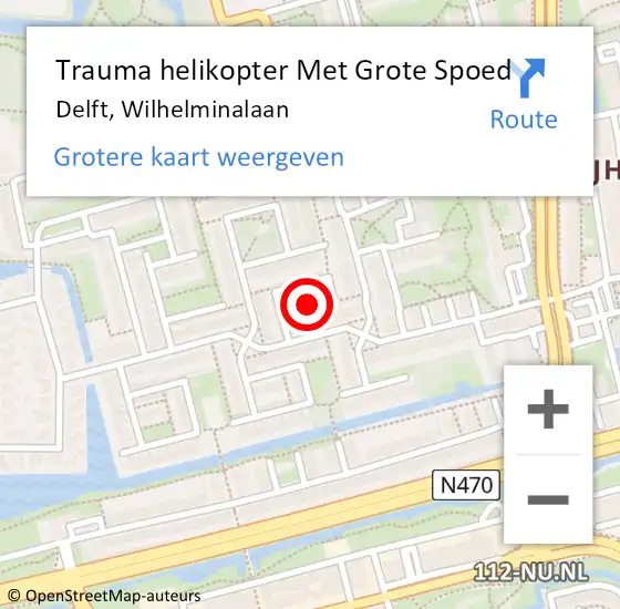Locatie op kaart van de 112 melding: Trauma helikopter Met Grote Spoed Naar Delft, Wilhelminalaan op 10 maart 2024 15:28