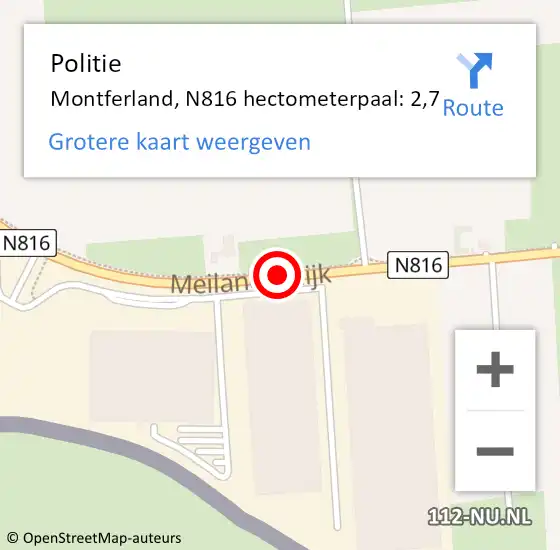 Locatie op kaart van de 112 melding: Politie Montferland, N816 hectometerpaal: 2,7 op 10 maart 2024 16:04