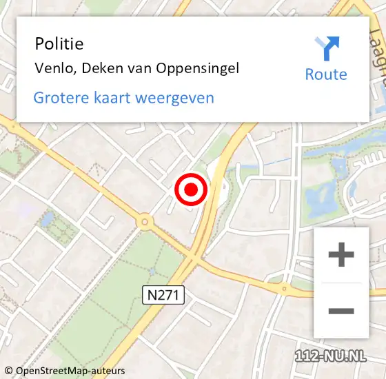 Locatie op kaart van de 112 melding: Politie Venlo, Deken van Oppensingel op 10 maart 2024 16:14