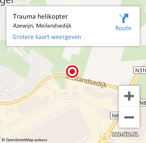 Locatie op kaart van de 112 melding: Trauma helikopter Azewijn, Meilandsedijk op 10 maart 2024 16:19