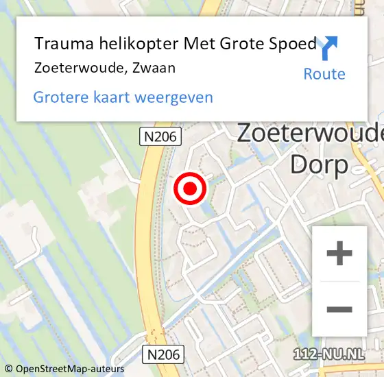 Locatie op kaart van de 112 melding: Trauma helikopter Met Grote Spoed Naar Zoeterwoude, Zwaan op 10 maart 2024 16:33