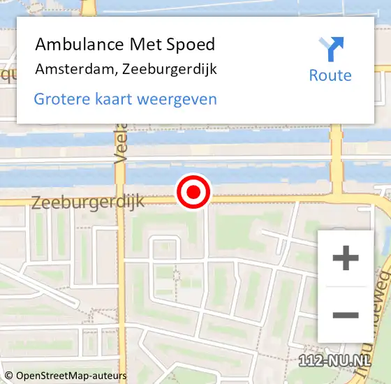 Locatie op kaart van de 112 melding: Ambulance Met Spoed Naar Amsterdam, Zeeburgerdijk op 10 maart 2024 17:04