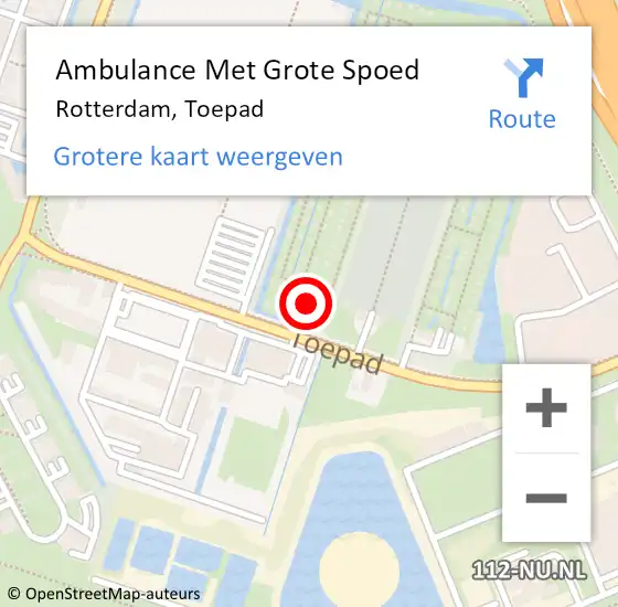 Locatie op kaart van de 112 melding: Ambulance Met Grote Spoed Naar Rotterdam, Toepad op 10 maart 2024 17:25