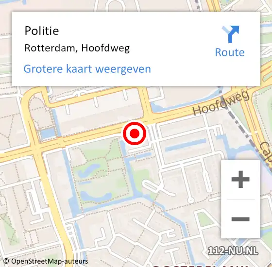 Locatie op kaart van de 112 melding: Politie Rotterdam, Hoofdweg op 10 maart 2024 17:42
