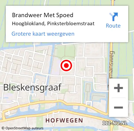 Locatie op kaart van de 112 melding: Brandweer Met Spoed Naar Hoogblokland, Pinksterbloemstraat op 10 maart 2024 18:51