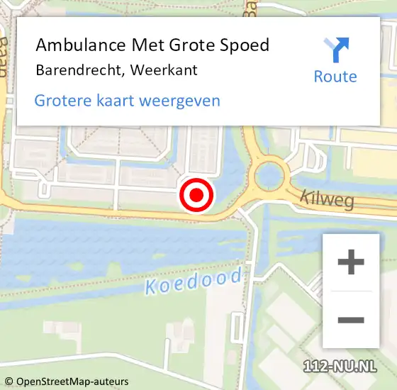 Locatie op kaart van de 112 melding: Ambulance Met Grote Spoed Naar Barendrecht, Weerkant op 10 maart 2024 19:04
