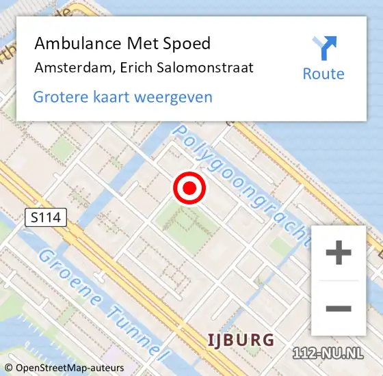 Locatie op kaart van de 112 melding: Ambulance Met Spoed Naar Amsterdam, Erich Salomonstraat op 10 maart 2024 19:16