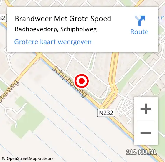 Locatie op kaart van de 112 melding: Brandweer Met Grote Spoed Naar Badhoevedorp, Schipholweg op 10 maart 2024 19:32