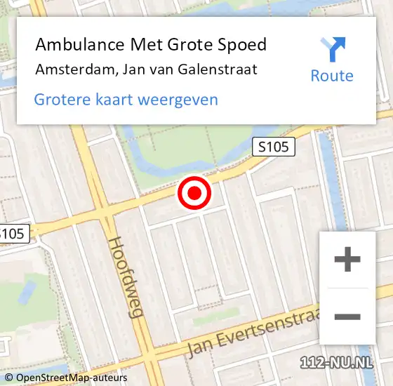 Locatie op kaart van de 112 melding: Ambulance Met Grote Spoed Naar Amsterdam, Jan van Galenstraat op 10 maart 2024 20:42
