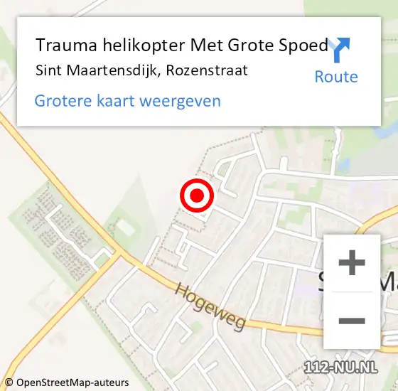 Locatie op kaart van de 112 melding: Trauma helikopter Met Grote Spoed Naar Sint Maartensdijk, Rozenstraat op 10 maart 2024 22:02