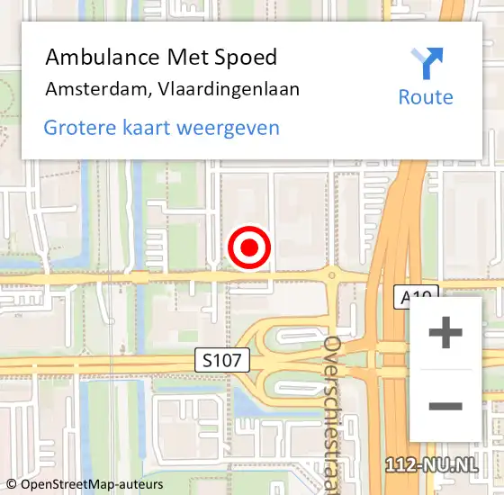 Locatie op kaart van de 112 melding: Ambulance Met Spoed Naar Amsterdam, Vlaardingenlaan op 10 maart 2024 22:18