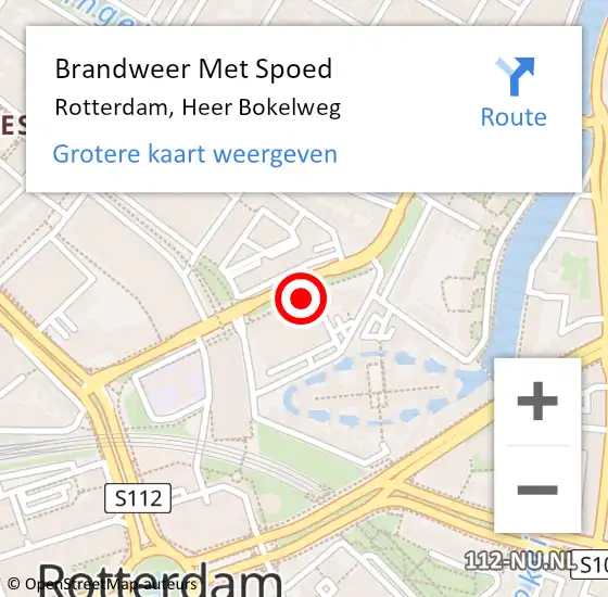 Locatie op kaart van de 112 melding: Brandweer Met Spoed Naar Rotterdam, Heer Bokelweg op 10 maart 2024 22:31