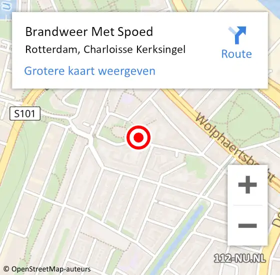 Locatie op kaart van de 112 melding: Brandweer Met Spoed Naar Rotterdam, Charloisse Kerksingel op 10 maart 2024 23:00