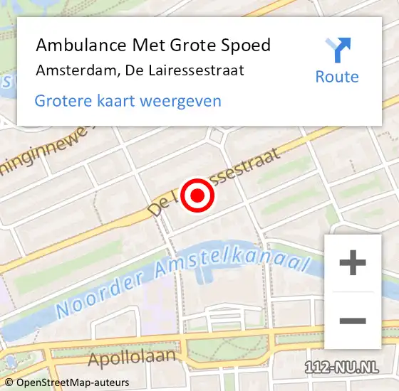 Locatie op kaart van de 112 melding: Ambulance Met Grote Spoed Naar Amsterdam, De Lairessestraat op 11 maart 2024 00:06