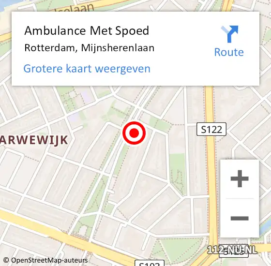 Locatie op kaart van de 112 melding: Ambulance Met Spoed Naar Rotterdam, Mijnsherenlaan op 11 maart 2024 02:10