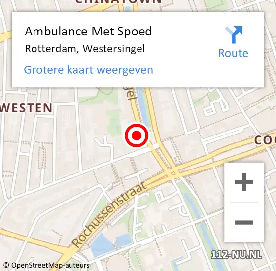 Locatie op kaart van de 112 melding: Ambulance Met Spoed Naar Rotterdam, Westersingel op 11 maart 2024 04:50