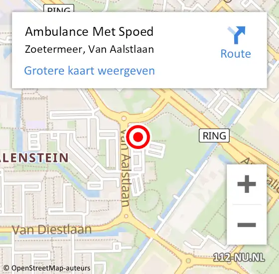 Locatie op kaart van de 112 melding: Ambulance Met Spoed Naar Zoetermeer, Van Aalstlaan op 11 maart 2024 05:28